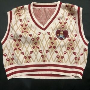 Red and Cream Argyle Knit Vest